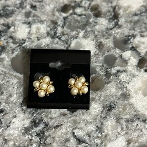 Trifari vintage gold tone and faux pearl clip earrings